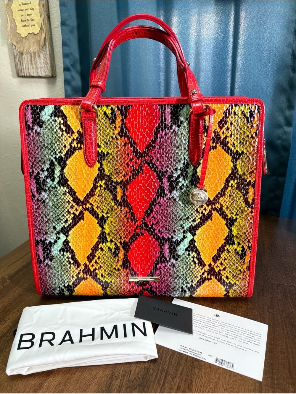 Brahmin NWT Tia - Red Dragon Experium - Snake Emboss Tote - Retail $455